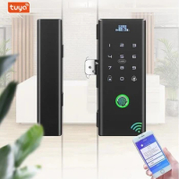 Smart Glass Door Lock WIFI Tuya Biometric Fingerprint Lock Touch Keypad Home Office Electric Locks Sliding Door Access Control