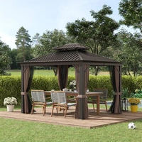 12'x10' Outdoor Hardtop Gazebo with Aluminum Frame, Gazebo Canopy with Curtains &amp; Netting for Gardens, Patios, Backyards