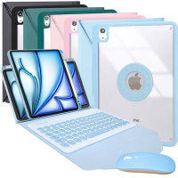 Powerway For 2024 iPad Air 11吋 (M2)平板專用圓雅型藍牙鍵盤/皮套/保護殼(送同色無線滑鼠)