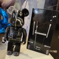 Bearbrick 400% Black Leather Building Block Bear 28cm Height ABS Desktop Decoration Ornament Gift Doll Joint Rotation With Sound