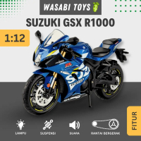 Diecast 1:12 Motor Suzuki GSX R1000 Official Licnsed (Rantai Gerak, Lampu, Suara, Suspensi)