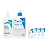 【CeraVe適樂膚】清爽淨膚加強組★淨膚白泥抗粉痘潔面露 236ml+長效清爽保濕乳473ml(控油抗粉痘/水楊酸)