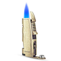 GUEVARA Torch Butane Lighters Fuel Refillable Lighter with Punch Triple Jet Strong Flame Windproof for Smoking accessories