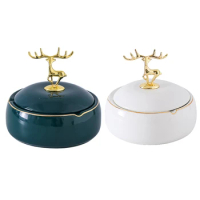 New Cute Portable Ashtray Home Decor Ceramic Ashtray Deer Cover Living Room Desktop Accessories Ashtray Outdoor Windproof