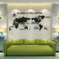 3D亞克力世界地圖水晶立體牆貼 地球辦公室勵志沙發背景裝飾 大面積玄關裝飾貼畫 牆貼花