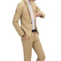 2Pcs Office Business Men Solid Color Lapel Long Sleeve Slim Blazer Pants Suit Quality Suits For Men Business Formal Party