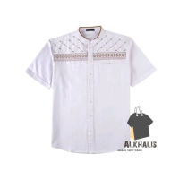 Baju koko pria Dewasa lengan pendek bordir Jasuke Baju Muslim Pendek - Putih, XL