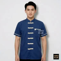 Famed Kemeja Cheongsam Pria Lengan Pendek Oriental - Baju Mandarin Imlek dan Harian Navy V2 XL