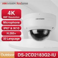 Hikvision AcuSense 4K Outdoor Vandal Dome IP Camera 8MP Microphone SD Card CCTV Samrt Face Detection DS-2CD2183G2-IU IP67 IK10