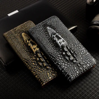 Retro Style Crocodile Head Genuine Leather Phone Case For vivo iQOO U1 U1x U3 U3x U5 U5e U5x U6 Magnetic Flip Cover