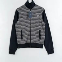 Jaket FRED PERRY PATTERN IVORY NAVY ZIP TRACK BOMBER JACKET 100% ORIGINAL Size S