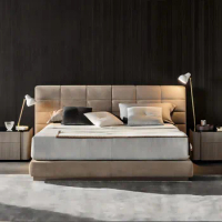 Italian minimalist Lawrence frosted double bed, modern minimalist designer internet celebrity 1.8 bedroom wedding fabric art bed