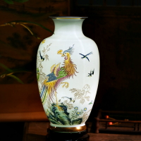 景德鎮陶瓷器描金花瓶擺件客廳插花百鳥朝鳳家居客廳裝飾品擺件