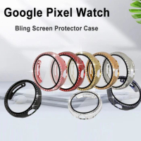 Diamond Case+Glass for Google Pixel Watch Strap PC Bumper Screen Protector Full Bling Cover for Google Pixel Watch 2 Accessories