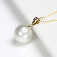 Real 18k Gold White Natural Freshwater Round Pearl Necklace Anniversary Gift