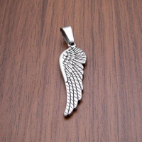 Free Shipping Gothic 316L Stainless Steel Silver Color Angel Wing Feather Double Sided Pendant Jewelry