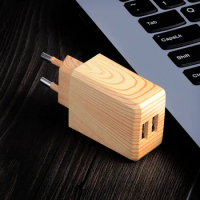 500PCS 5V 2.1A 2-Port Wood-made Dual USB Universal Travel AC Charger Adapter EU/US Plug for IPhone 6 6s 7 7Plus Xiaomi Samsung