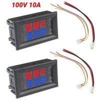 2PCS DC 0-100V 10A Digital Voltmeter Ammeter Dual Display Voltage Detector Current Meter Panel Amp Volt Gauge 0.28" Red Blue LED