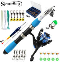 Sougayilang Fishing Rod Full Kits with AK200 Spinning Reel and 100m Fishing Line and Lure Set Travel Fishing Gear Accessorie Bag