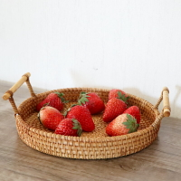 越南藤編果籃家用點心盤茶幾零食面包雜物收納筐創意竹編水果籃