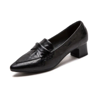 【Vecchio】真皮跟鞋 尖頭跟鞋/真皮羊皮翻領蝴蝶結小尖頭造型高跟鞋(黑)