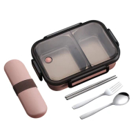 Bento Box,2 Compartments Stainless Steel Lunch Box With Portable Utensil Set, Portion Control Lunch Container