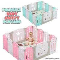 [Hot Sale ] Double Door Foldable Baby Fence 14 Panels Baby Play Yard Playpen Baby Kid Safety Play Fe
