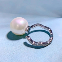 預購 米蘭精品 珍珠戒指925純銀開口戒(14mm貝珠鑲鑽幾何女飾品聖誕節交換禮物74gh17)