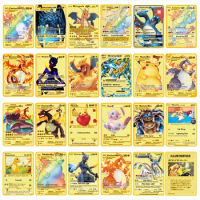 Gold Pokemon Card Metal Card Game Anime Battle Pokemon Gold HP English Kaarten Charizard Pikachu Action Collection Child Toys