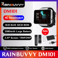 Rainbuvvy DM101 4G LTE Smart Watch With Extra Charger Strap 2.41 Inch Touch Screen 3GB RAM 32GB ROM 5MP/2MP Dual Camera Watch