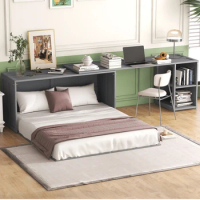 Queen Size Murphy Bed with Rotable Desk, Sturdy Construction, Space-saving, Easy Assembly, With Rotable Desk, Gray
