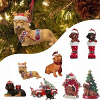 Hangeable Dachshund Dog Pendant Acrylic Craft Dog Christmas Tree Ornament Cartoon Dachshund Christmas Decoration Christmas