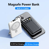 PD 22.5W Fast Charging Power Bank 20000mAh Magnetic Qi Wireless Charger for iPhone 15 Samsung Xiaomi Powerbank with Cable Holder