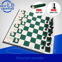 CHESS TOURNAMENT SET /LARGE SIZE 51CM X51CM / HEAVY WEIGHT / GREEN PAD NON SLIP BOTTOM/ FREE BAG & E