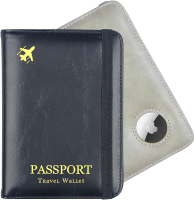 2 Pack Airtag Passport HolderPassport Wallet with RFID Airtag Slot for Women Men Family Leather Pass