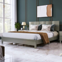 King Size Champagne Silver Platform Bed Solid Rubber Wood Frame and Legs, For indoor bedroom furniture