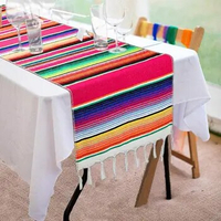 Mexican Pinata Party Serape Colorful Striped Fringe Cotton Table Runner Decorations Hand Woven Blanket Home Wedding Table Cover