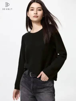 UNIQLO Sweater Wanita Katun Rajut Cotton 3D Knit Kerah Bulat Crew Neck BLACK L