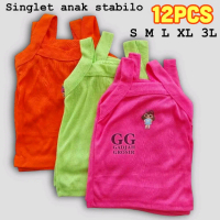 GROSIR 1 LUSIN (12PCS) KAOS DALAM ANAK SINGLET ANAK ENJI STABILO BORDIR MURAH