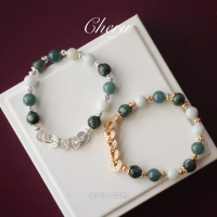 [Cheru Crystal] - Fengshui Coins Eirene - 8mm Seraphinite, Blue Water Jadeite & Green Jadeite (Elast