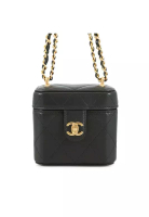 Chanel 二手香奈兒迷你CC菱格紋羊皮化妝包，附鏈條