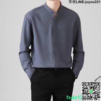 中式立領白襯衫男 長袖商務襯衫 職業工裝襯衫 圓領襯衣 西裝套裝 國潮中山裝