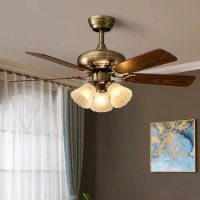 American Retro Ceiling Fan Lights 42 48 52 Inch Bedroom Luxury Ceiling Fan Lamp Remote Control Home Sealing Fan Reverse Motor