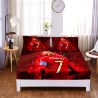 Football Star Bed Sheet Set 3pc Polyester Solid Fitted Sheet Mattress Cover Four Corners With Elastic Band Bedding set