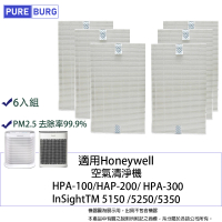 【PUREBURG】6入組-適用Honeywell HPA-100 HAP-200 300 Insight5150 5250 5350 空氣清淨機濾網