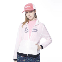 【Lynx Golf】korea女款Lynx草寫印花隱形拉鍊透氣沖孔布料長袖外套(白色)