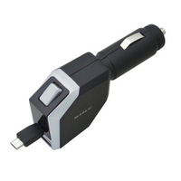 權世界@汽車用品 日本SEIWA 1.2A microUSB伸縮捲線充電器+2.1A USB 點煙器手機充電器 D387