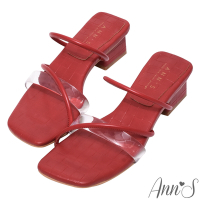 (季末換季出清)Ann’S透明帶mix細帶-粗跟方頭涼拖鞋4cm-紅