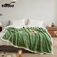 YIRUIO Luxury Winter Warm Sherpa Blanket Delicate Nordic Twist Knitted Cotton Bed Quilt Blanket Fluffy Downy Decorative Blankets