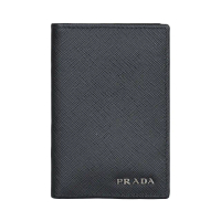 【PRADA 普拉達】PRADA銀字LOGO十字防刮牛皮6卡摺疊短夾(黑)
